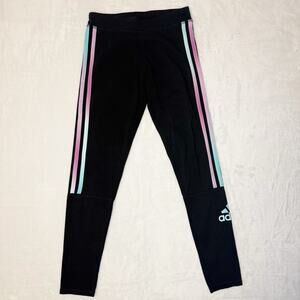 Adidas Black Tights Pink And Blue Stripes Kids 10-12